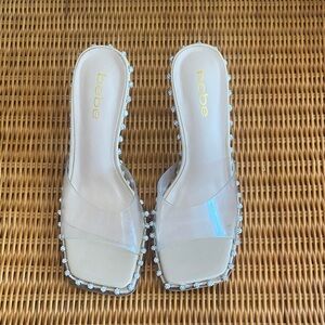 Bebe Women's Clear and Silver Embellished Heels